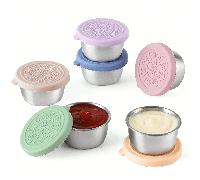 1/6 Confezioni di mini contenitori per condimenti in acciaio inossidabile con coperchi in silicone colorati, ciotoline portatili per salse, barattoli per spezie, piattini per salse, ideali per pranzo