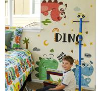 1/6 Fogli di adesivi da parete con simpatici dinosauri cartoni animati, lettere colorate DINO, disegni di dinosauri rossi, verdi e blu, motivi con stelle, luna, arcobaleno e cactus, decalcomanie rimov