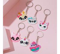 1/6 Pezzi Anello portachiavi a pendente a forma di gatto cartoni animati, ragazzo e ragazza, in ferro o plastica, accessori carini per bagagli, piccolo regalo per parenti e amici FumettoSilicone