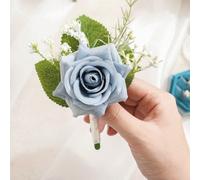 1/6 pezzi Set Boutonnière rosa chiaro con respiro del bambino, spilla da bavero in seta realistica per sposo, testimoni, matrimoni, ballo, anniversario, ritorno a casa e occasioni autunnali rustiche T