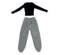 1/6 Scala Femminile Vestiti Bambola Maglione a Maniche Lunghe e Pantaloni Della Tuta Costume Outfit per Action Figure 30 Pollici - Grigio e Nero