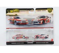 1:64 Hot Wheels Premium Nissan 240SX S14 + Silvia S15 Rosso-Bianco Auto Culture