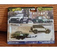 # 1/64 HOT WHEELS TEAM TRANSPORT #74 - JAGUAR MK.1 + LAND ROVER DEFENDER 110 #