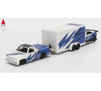 MODELLINO AUTO STATICO DIECAST CHEVROLET 1500 PICK-UP WITH TRAILER CAR 1/64