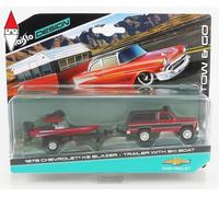 1/64 MAISTO CHEVROLET BLAZER K5 1979 WITH SKI BOAT AND TRAILER RED MET