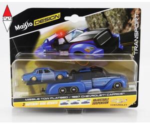 1/64 MAISTO TRUCK FLATBED RAMP TRUCK WITH CHEVROLET CAPRICE 1987 BLUE BLACK