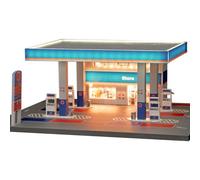 1:64 Stazione di servizio Golf Diorama Edificio con luce LED - Modello dettagliato di schermo di scena in miniatura per adulti collezionisti (figure auto non incluse)