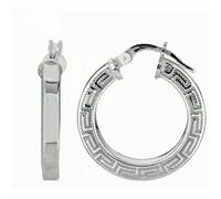 1.6cm Taglio Diamante Decorato Greco Chiave Huggie Cerchio Orecchini 925 Argento