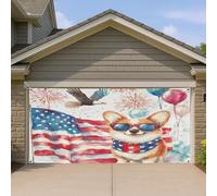 1,8 x 4 m 4 luglio Corgi Dog Garage Door Banner Cover, 250 Years American Anniversary Pattern Indoor Outdoor Wall Art Decor Decor Patriotic Photography Photo Background Hanging