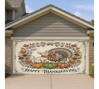 1,8 x 4 m Autunno Ringraziamento Devon Rex Cat Garage Door Banner Cover, Vintage Autunno Turchia Bagno Indoor Outdoor Wall Art Decor Cool Photography Photo Sfondo Appeso