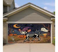1,8 x 4 m Halloween Devon Rex Cat Garage Door Banner Cover, Horror Gattino Cimitero Portico Interno Esterno Wall Art Decalcomania Decorativa, Spettrale Fotografia Spaventosa Foto Sfondo Appeso