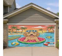 1,8 x 4 m Summer Cockapoo Dog Beach Garage Door Banner Cover, Coastal Puppy Beachy Swim Pattern Indoor Outdoor Wall Art Decalcomania Decorazione, Fotografia tropicale Foto Sfondo Appeso