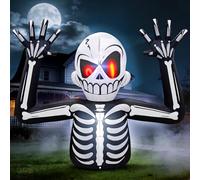 1,83M Scheletro Gonfiabile Halloween Decorazioni Esterno con Occhi Rossi | Luci LED Integrate, Tessuto Impermeabile, Corde e Picchetti per la Stabilità al Vento per Feste in Giardino, Prato e Interni