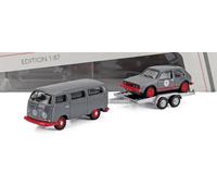 1/87 SCHUCO - VOLKSWAGEN - T2 MINIBUS 1962 WITH TRAILER + GOLF GTi MKI N 87U0006