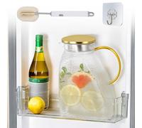 1,8L/63oz Brocca d'acqua in Vetro, Caraffa di Vetro Borosilicato Alto, Caraffa d'acqua in Vetro per Tè Ghiacciata, Caraffa di VEtro per ACqua con Tappo, Brocca ACqua VETro per Porta del Frigorifero