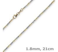 1,8mm Bracciale Catenina con Sfere Diamantato 585 Oro Giallo Oro Bianco 21cm