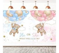 1.8x1.2m Sfondo gender reveal orso palloncini blu o rosa He or She What Will Baby Be Fotografia sfondo festa di genere Rivelazione torta tavolo decorazioni striscione Photo Booth Props