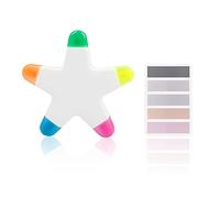 1 a cinque punte a forma di stella evidenziatore, pennarello, cinque-in-one multi-color evidenziatore, adatto per ufficio e compiti a casa, con 1 pacco di indice etichetta adesivi