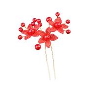 1 accessorio per capelli per matrimonio, con perle, a forma di U, per spose, damigelle d'onore, colore rosso