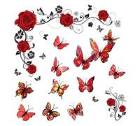 1 Adesivo Da Parete Rosa E 12 Adesivi Da Parete Farfalla 3D, Decorazioni Murali, Decorazioni Per La Casa, Elei Adesivi Murali