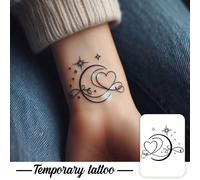 1 Adesivo tatuaggio temporaneo per San Valentino, con tema delicato e romantico di stelle, luna e cuori. Impermeabile, anti-sudore, lavabile e non riflettente, simula l'effetto di un tatuaggio su brac