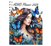 1 agenda giornaliera ADHD, agenda 2025 per lista delle cose da fare, copertina terapeutica con immagine di fata delle farfalle, quaderno a spirale rimovibile