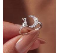 1 anello apribile in argento con luna e gatto, da donna | Squisiti gioielli creativi regali per la vita quotidiana Incontri Accessori Anelli per decorazioni natalizie