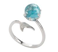 1 anello da dito regolabile, anelli aperti a sirena, in argento sterling 925, anelli a fascia con corda intrecciata, anello blu