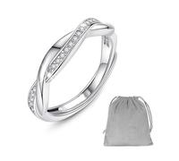 1 anello in argento sterling S925 con diamanti 1 borsa portaoggetti, gioiello leggero di lusso, anello aperto facile da donna, anello regolabile per donne, regalo per fidanzata e moglie, Argento