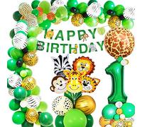 1 Anno Giungla Decorazione di Compleanno Palloncino Ragazzi,AcnA 1 compleanno bimbo Palloncini Animali Giungla di Safari Happy Birthday Striscione Decorazioni Ragazzo 1 Anno Compleanno Riutilizzabile