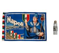 1 BANDIERA 150X100 cm CIRCA San gennaro GOLFO SCUDETTO TRICOLORE + BOTTIGLIETTA 20 ML VETRO ARIA DI NAPOLI PER FESTA SCUDETTO