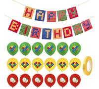 1 bandiera, con 18 palloncini in lattice e 1 rotolo di nastro, accessori per la decorazione di feste, set a tema di blocco, striscioni Happy Birthday, adatto per interni ed esterni