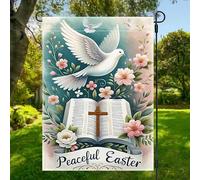 1 bandiera da giardino, colomba della pace e fiore, doppio lato, decorazione per feste primaverili e pasquali, esclusi aste, regali, San Valentino, San Patrizio, Pasqua