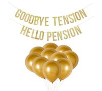 1 bandiera del treno in pensione, 10 palloncini dorati, striscioni "GOODBYE TENSION HELLO PENSION", striscioni glitterate, decorazione per feste di pensione