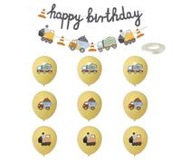 1 bandiera di treno per veicoli da costruzione, 9 palloncini con 1 rotolo di nastro, decorazione per compleanno dei bambini, decorazione auto, decorazione per escavatore, striscione di compleanno