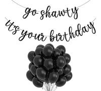 1 bandiera nera con lettere e 10 palloncini, Go Shawty Hip Hop, bandiera a tema di compleanno, fiore glitterato, striscioni di decorazione per sfondo