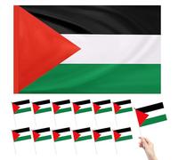 1 Bandiera Palestina 150 x 90 cm, 12 Bandiere Palestinesi girevoli 13.5 X 21.5 cm, Bandiera Palestinese, Bandiere Decorative per Esterni, Palestine Flag per Esterno da Balcone Stadio ed Eventi