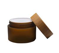 1 barattolo di plastica vuoto, portatile, rotondo, color ambra, per cosmetici, crema, lozione e vaso, con fodera interna e coperchi in bambù, per conservare fiale di alta qualità