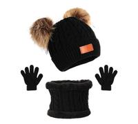 1 berretto, 1 collo e 1 paio di guanti, set di caldo invernale per bambini, cappello a soffietto spessi, guantoni interni in pile, regalo per ragazzi e ragazze di età compresa tra 1 e 6 anni (nero),