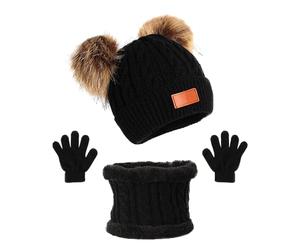 1 berretto, 1 collo e 1 paio di guanti, set di caldo invernale per bambini, cappello a soffietto spessi, guantoni interni in pile, regalo per ragazzi e ragazze di età compresa tra 1 e 6 anni (nero),