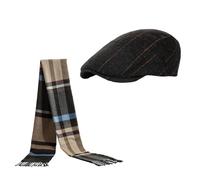 1 Berretto, 1 Sciarpa Scozzese Con Frange, Cappello Da Uomo A Becco D'Anatra, Cappello Casual Alla Moda, Cappello Freddo, Set Di Accessori Caldi Invernali