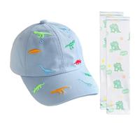 1 Berretto da Baseball con Dinosauro, 1 Paio di Maniche di Ghiaccio con Dinosauro, Cappello da Sole per Bambini, Tuta Protettiva Solare per Esterni per Ragazzi E Ragazze