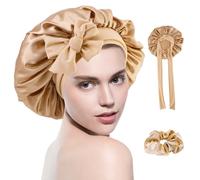 1 Berretto Da Notte A Nastro Con 1 Pezzo Elastico Per Capelli A Tesa Larga,Berretto Da Notte Elasticizzato In Raso,Berretto Fascia In Seta Simulata,Cappello Da Parrucchiere Regolabile (Oro Champagne)