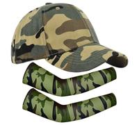 1 Berretto Mimetico con Visiera, 1 Paio di Maniche Protettive Solari, Berretto da Baseball per Bambini, Cappello da Sole Regolabile, Cappello da Sole per Esterno, Cappello Casual Estivo