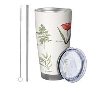 1 bicchiere a forma di fiore con coperchio per piante per bambini, colore lavanda, coriandolo, tanaceto, dragoncello verde e rosa, in metallo inox, isolato caldo e freddo