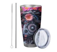 1 bicchiere a forma di fiore con coperchio, scienza artistica e tecnologia, moderno, da ragazza, colore blu rosa, rivestimento a polvere, isolamento caldo e freddo, per ufficio, esterno