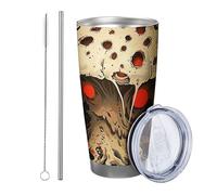 1 bicchiere a forma di fungo fantasia con piante botaniche e foglie, con rivestimento in polvere calda e fredda, senza fuoriuscite, per ufficio, esterno, club, dormitorio