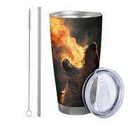 1 bicchiere con motivo lupo, motivo animaletti, colore arancione e nero, verniciato a polvere calda e fredda, senza fuoriuscite, per ufficio, esterno, club, dormitorio, picnic, caffè, 590 ml
