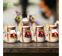 1 bicchiere in vetro da 340g, set di tazze per overnight oats (1/2/3/4 pezzi), ciotola per insalata, contenitore per fiocchi d'avena, tazza per fiocchi d'avena, contenitore per preparazione pasti con 