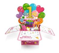 1 biglietto di auguri pop-up di buon compleanno con scatola 3D con incisione laser per bambino di 1 anno, idea regalo creativa (rosa)